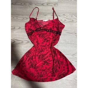 California Dynasty Red Black Floral Lace Trim Cami Slip Dress XL Extra Large